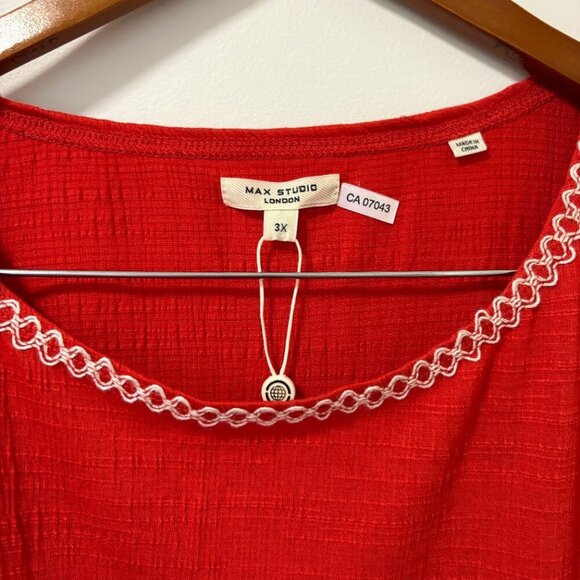 Max Studio London Blouse Short Sleeve Red White Flowy Size 3X Plus - Picture 3 of 12